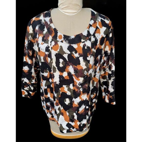 Hot Cotton 100% Linen Abstract Print Top Sz. XL 3/4 Sleeves Boxy - Picture 6 of 9